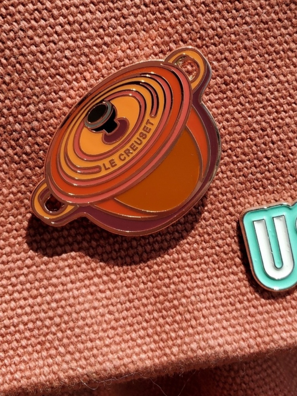 Le Creuset Orange and Red Enamel Mini Dutch Oven Pin